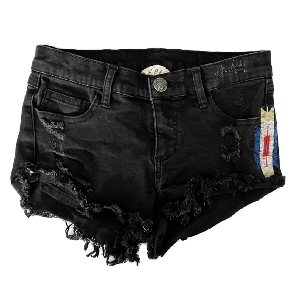 Litz Denim Embroidered Black Daisy Duke Denim Shorts